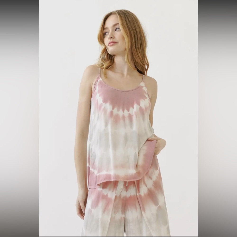 176. NEW Item Tie Dye Cami & Wrap Pants Set Mauve Pink & Stone NEW - Picture 4 of 11